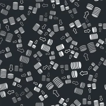Grey Dollar rate decrease icon isolated seamless pattern on black background 库存插图