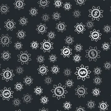 Grey Dollar, share, network icon isolated seamless pattern on black background Stock Illustration