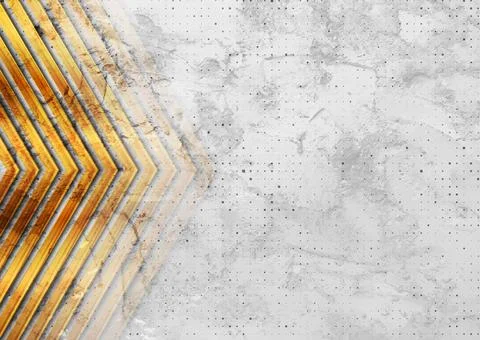 Grey dotted grunge abstract background with golden arrows Stock Illustration