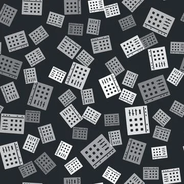Grey Drum machine icon isolated seamless pattern on black background. Musical イラスト素材