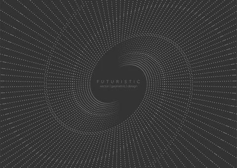 Grey dynamic swirling dotted lines abstract futuristic tech background Illustrazione stock