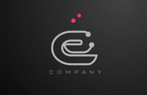 Grey E alphabet letter logo icon design with pink dot. Creative template fo.. Stock Illustration