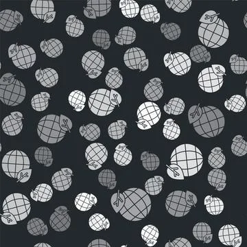 Grey Earth globe and leaf icon isolated seamless pattern on black background Illustrazione stock