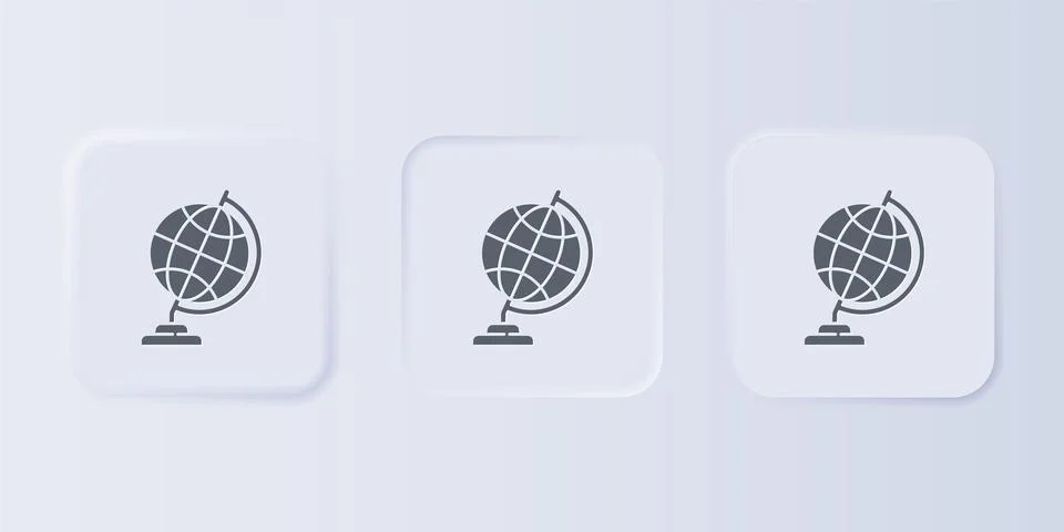 Grey Earth globe icon isolated on grey background. Set icons in square butt.. Stock Illustration