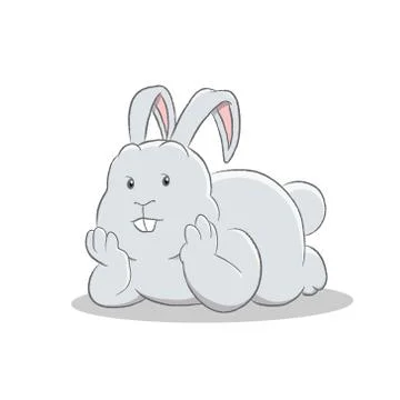 Grey Easter Bunny Lying on Stomach Resting Head on Hands Vector Illustration 库存插图