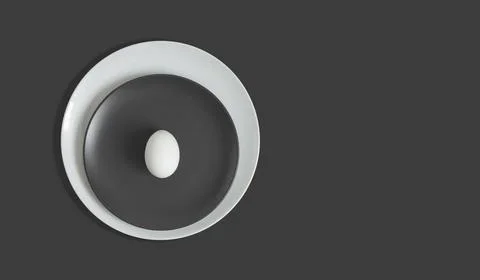 Grey Easter concept. White chicken egg in a gray white plate on a gray Stock Photos