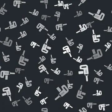Grey Electric drill machine icon isolated seamless pattern on black background Stock Illustration