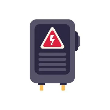 Grey electric fuse box with warning sign showing high voltage Stock Illustration