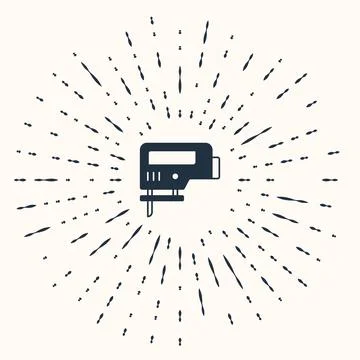 Grey Electric jigsaw with steel sharp blade icon isolated on beige backgrou.. Illustration