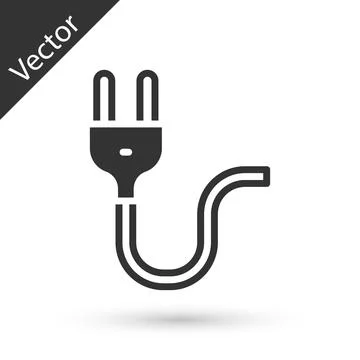 Grey Electric plug icon isolated on white background. Concept of connection and Illustrazione stock