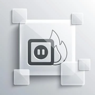 Grey Electric wiring of socket in fire icon isolated on grey background Stock Illustration