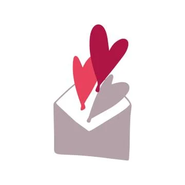Grey envelop with red hearts. Stock Illustration