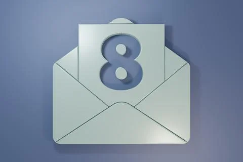 Grey Envelope with 8 March icon isolated on purple-blue background. Message.. Foto stock