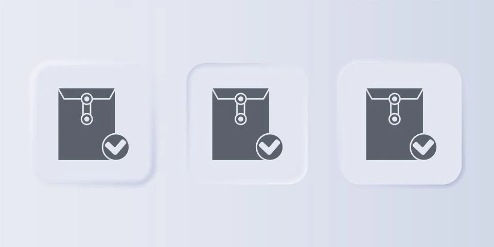 Grey Envelope and check mark icon isolated on grey background. Successful e.. Illustrazione stock