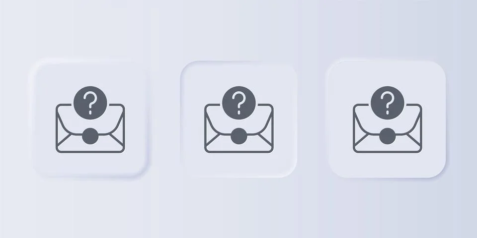 Grey Envelope with question mark icon isolated on grey background. Letter w.. Illustrazione stock