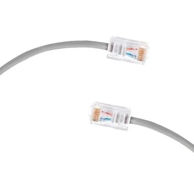 Grey ethernet network cables plug isolated Stock Photos