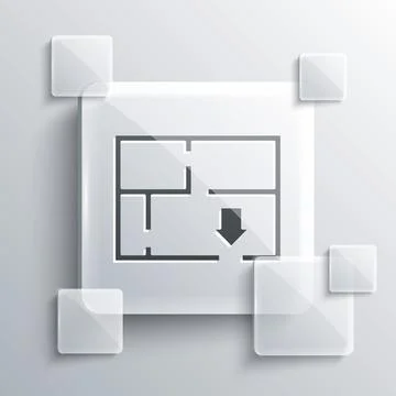 Grey Evacuation plan icon isolated on grey background. Fire escape plan. Square Ilustración de archivo