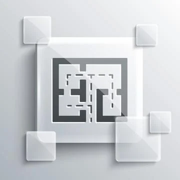 Grey Evacuation plan icon isolated on grey background. Fire escape plan. Square Ilustración de archivo