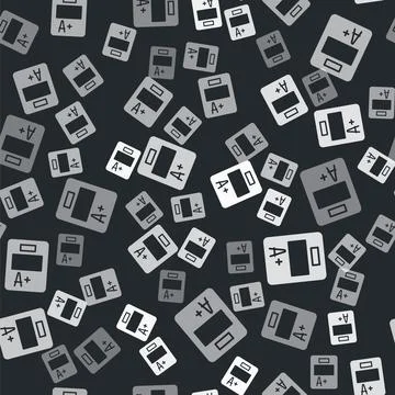 Grey Exam sheet with A plus grade icon isolated seamless pattern on black Stock Illustration