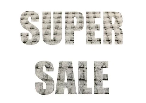 Grey fabric seamless pattern. Shot through cut-out silhouette of the word SALE Illustrazione stock