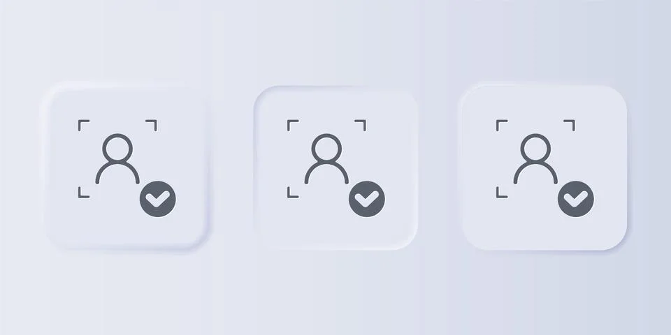 Grey Face recognition with check mark icon isolated on grey background. Fac.. Stock Illustration