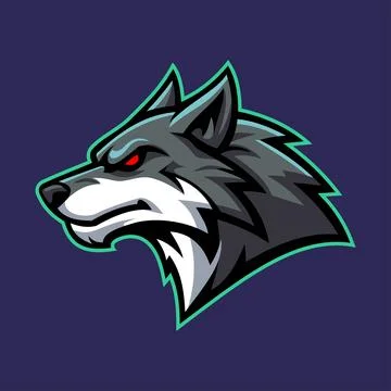 Grey Face Wolf Character Emblem Badge e-Sport Logo Vector Template Stock Illustration