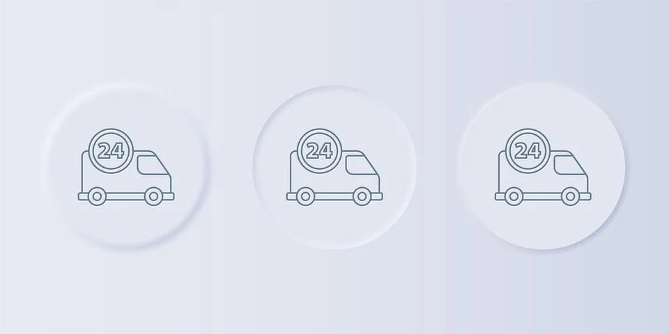 Grey Fast round the clock delivery by car icon isolated on grey background... Stock Illustration