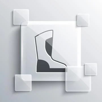 Grey Fire boots icon isolated on grey background. Square glass panels. Vector Stock Illustration