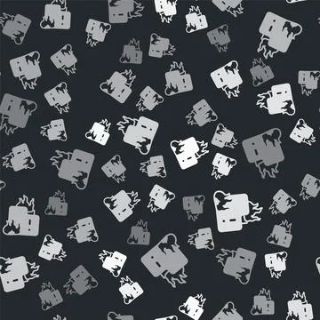 Grey Fire in burning house icon isolated seamless pattern on black background Stockillustratie