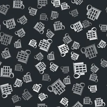 Grey Fire in burning house icon isolated seamless pattern on black backgrou.. Stock Illustration