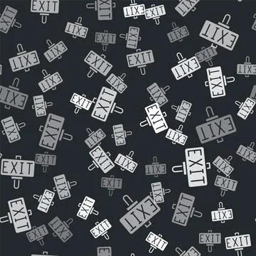 Grey Fire exit icon isolated seamless pattern on black background. Fire Stock Illustration