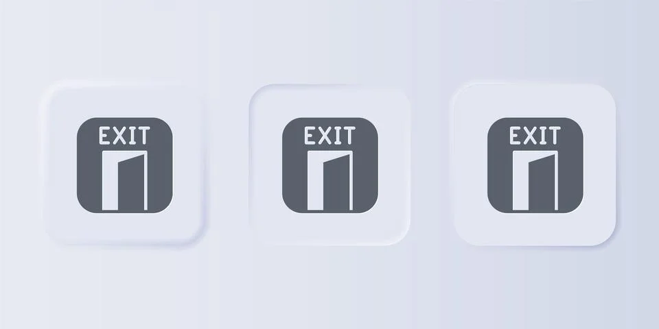 Grey Fire exit icon isolated on grey background. Fire emergency icon. Set i.. Ilustración de archivo