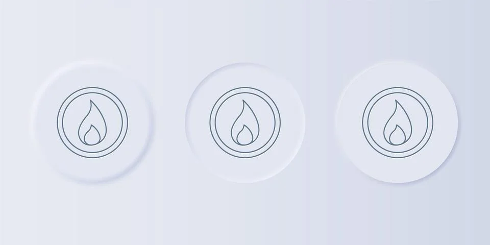 Grey Fire flame icon isolated on grey background. Set icons in square butto.. Stock Illustration
