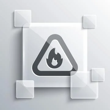 Grey Fire flame in triangle icon isolated on grey background. Warning sign .. イラスト素材