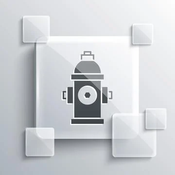 Grey Fire hydrant icon isolated on grey background. Square glass panels. Vector Stock Illustration