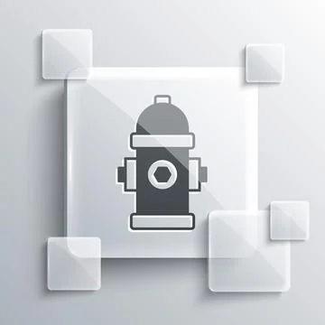 Grey Fire hydrant icon isolated on grey background. Square glass panels. Vector Stock Illustration