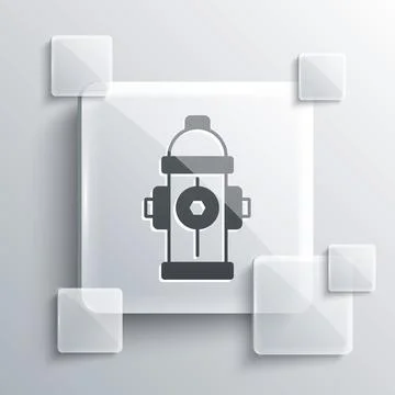 Grey Fire hydrant icon isolated on grey background. Square glass panels. Vector Stock Illustration