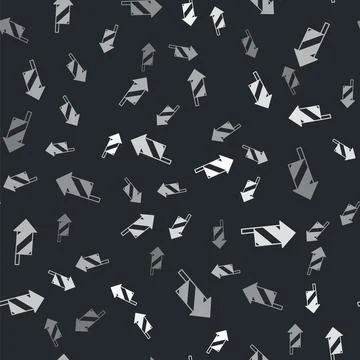 Grey Firework rocket icon isolated seamless pattern on black background. Concept Stock Illustration