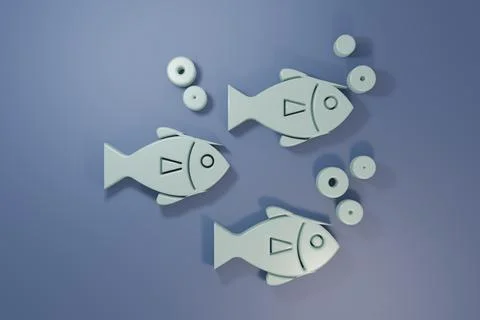 Grey Fish icon isolated on purple-blue background. Minimalism concept. 3D r.. Stock Illustration