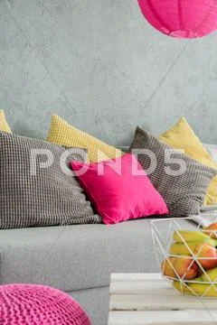 Grey flat with colorful details idea Stock Photos