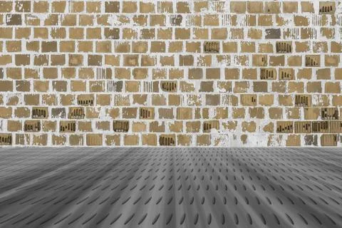 Grey floor under the wall with brick wallpaper Stock Photos