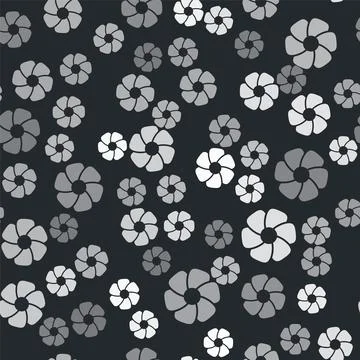 Grey Flower icon isolated seamless pattern on black background. Vector Stock Illustration