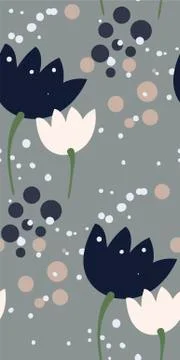 Grey flower seamless pattern vector floral design primitive scandinavian 스톡 일러스트