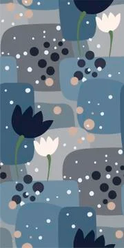 Grey flower seamless pattern vector floral design primitive scandinavian Stock Illustration