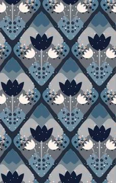 Grey flower seamless pattern vector floral design primitive scandinavian Stock Illustration