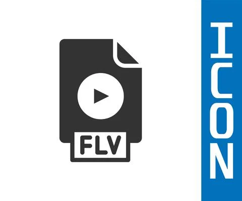 Grey FLV file document video file format. Download flv button icon isolated on Illustrazione stock