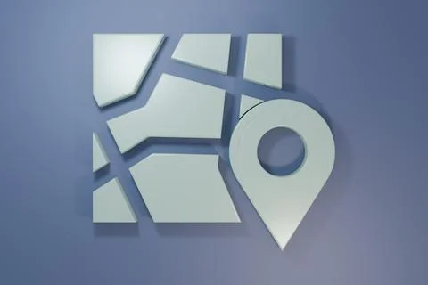Grey Folded map with location marker icon isolated on purple-blue backgroun.. Stock Illustration