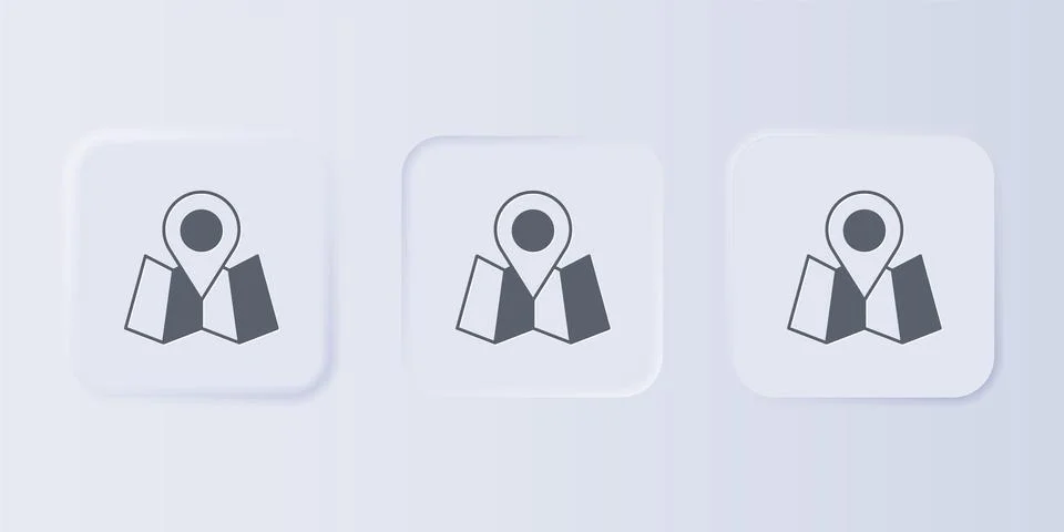 Grey Folded map with location marker icon isolated on grey background. Set .. Stock Illustration