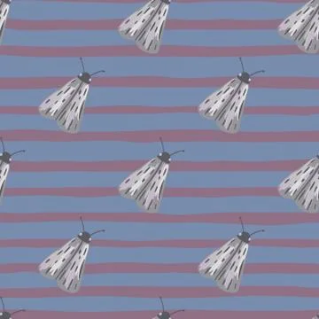 Grey folk insect simple seamless pattern. Hand drawn night moth silhouettes o Illustrazione stock