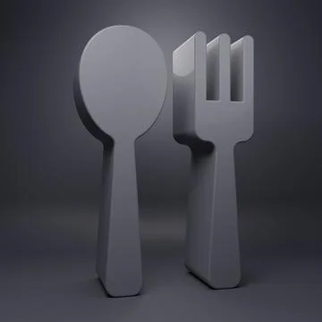 Grey Fork and spoon icon isolated on grey background. Cooking utensil. Cutl.. Stock Illustration